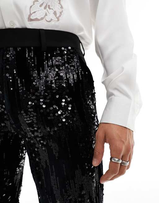 ASOS DESIGN - Smalle pantalon met verspreide lovertjes in zwart, 3 van 5