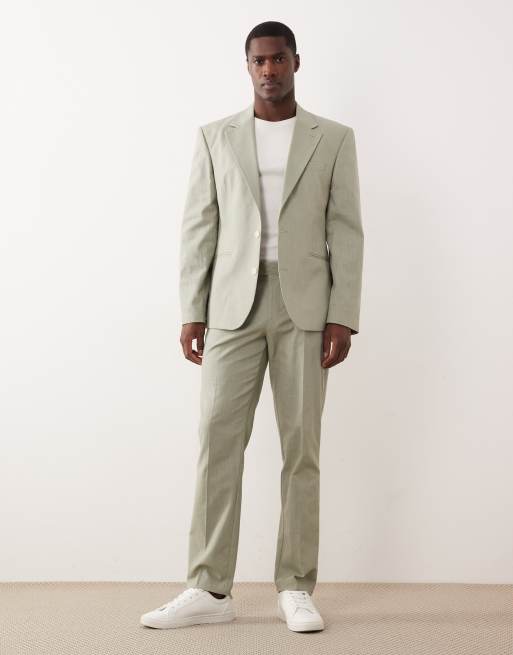 ASOS DESIGN - Smal pak van 100% katoen met linnenlook in lichtgroen, 2 van 3