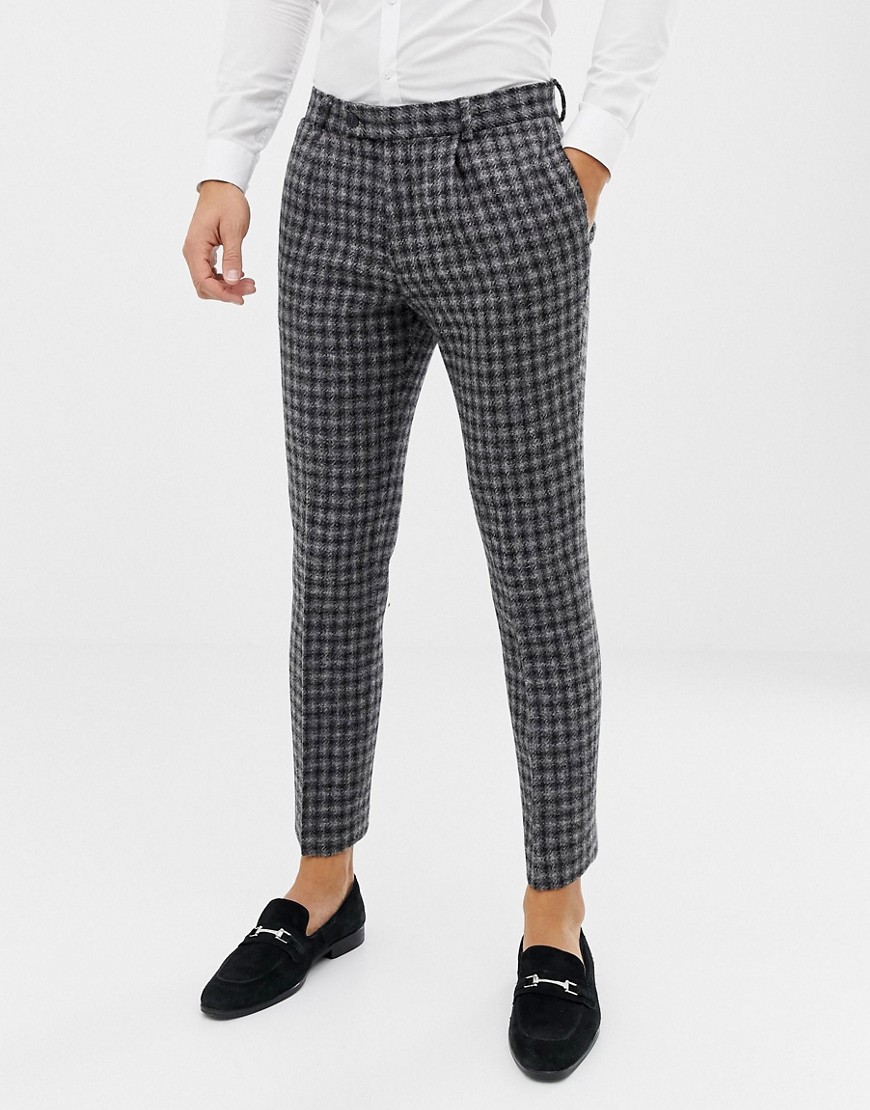 ASOS DESIGN - Smalle pantalon van 100% wollen Harris tweed in zwart-wit
