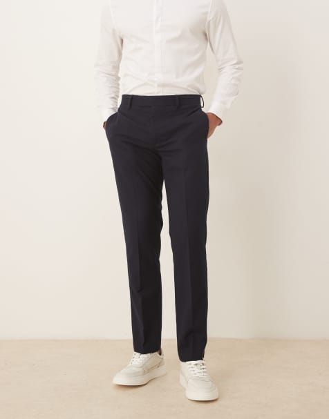 ASOS DESIGN - Smalle pantalon van flanel in marineblauw - view 1