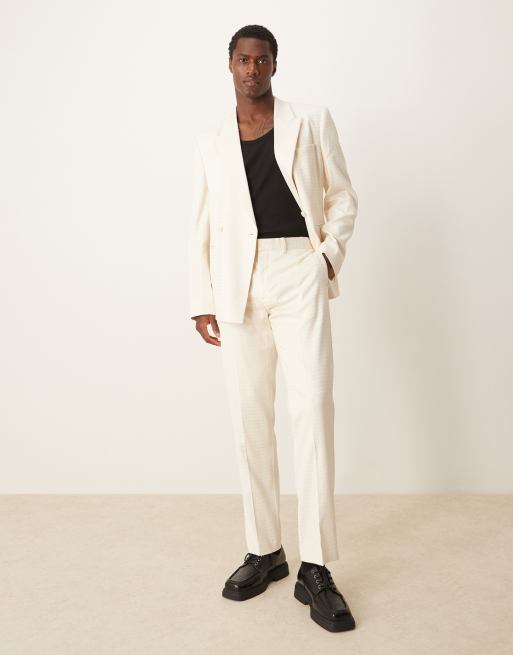 ASOS DESIGN - Smalle pantalon van geometrisch jacquard in crème