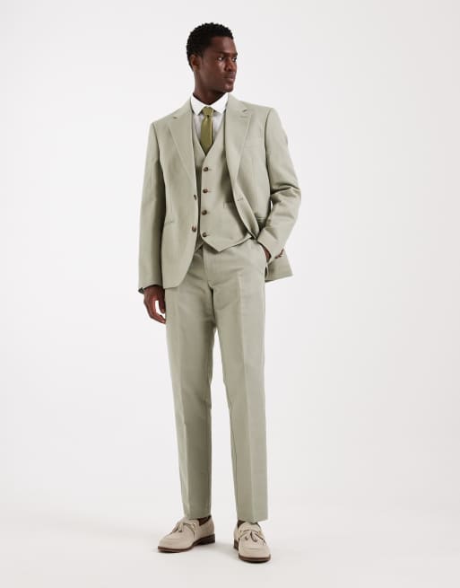 ASOS DESIGN - Smal linnenrijk pak in saliegroene keperstof, 2 van 4