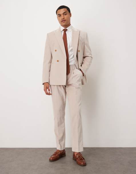 ASOS DESIGN- Smalle plooi pantalon van lichtgewicht katoen fluweel in stone - view 1
