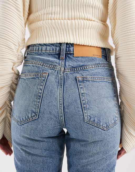 ASOS DESIGN - Smalle rechte jeans met hoge taille in middenblauw , 4 van 5
