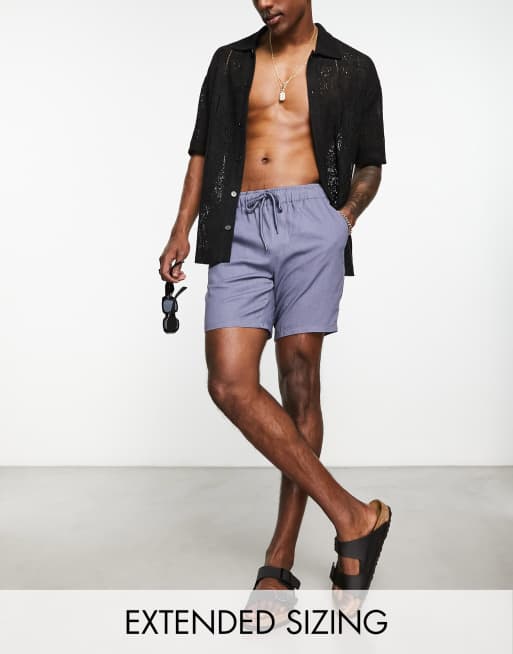 ASOS DESIGN - Smalle short van linnen met halflange lengte in donkerblauw