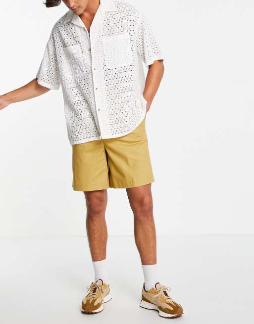 ASOS DESIGN - Smalle short van linnen met hoge taille in mosterdgeel