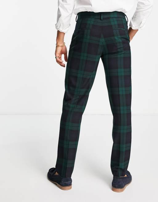 ASOS DESIGN - Smalle skotskternede habitbukser i mørkegrøn, 2 af 4