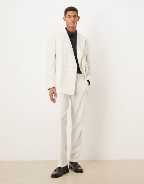 ASOS DESIGN - Smalle smokingbroek met satijnen detail in ivoorwit - view 1