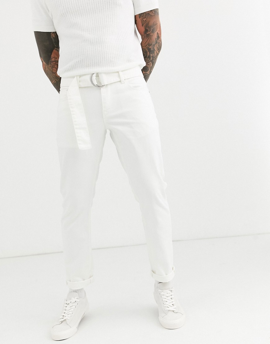 ASOS DESIGN - Smalle stretch jeans in wit met strikceintuur