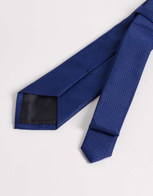 ASOS DESIGN - Smalle stropdas en pochet met textuur in blauw, 3 van 3