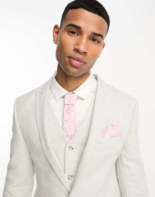 ASOS DESIGN - Smalle stropdas in fijne roze bloemenprint met pochet