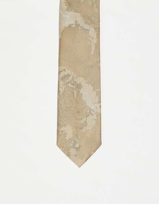 ASOS DESIGN - Smalle stropdas in oversized goud en zilver bloemen