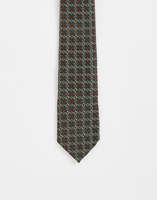 ASOS DESIGN - Smalle stropdas met bloemenmotief in jaren 70-stijl in donkergroen - DGREEN