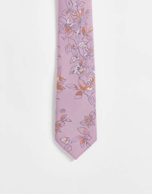 ASOS DESIGN - Smalle stropdas met bloemenprint in lichtroze