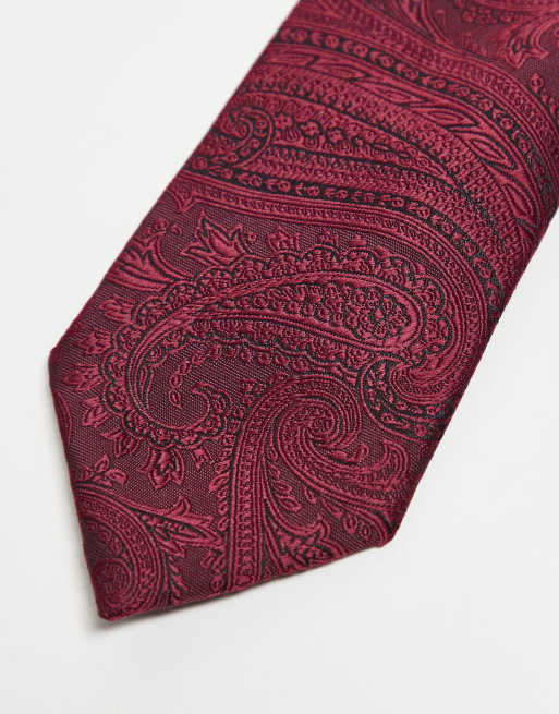 ASOS DESIGN - Smalle stropdas met paisley motief in bordeauxrood, 3 van 3