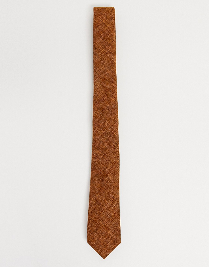 ASOS DESIGN - Smalle stropdas met textuur in roestbruin-Oranje