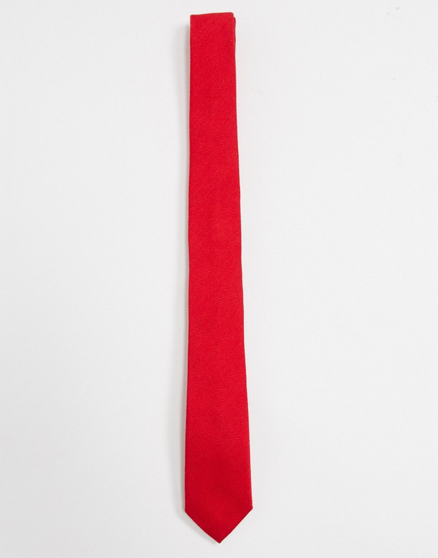 ASOS DESIGN - Smalle stropdas met textuur in rood