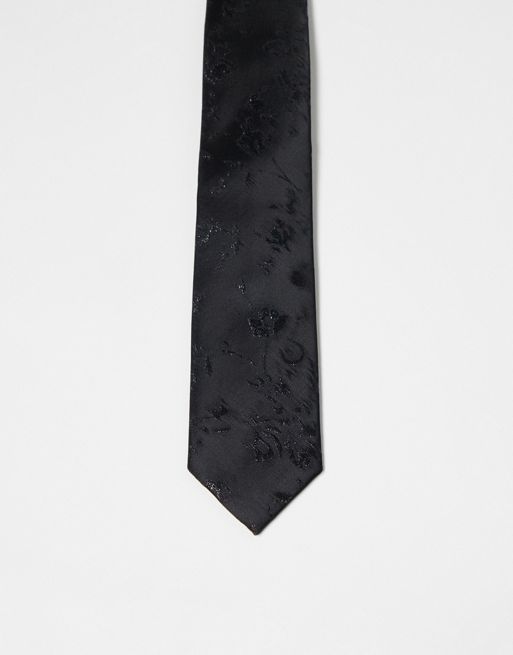 FhyzicsShops DESIGN - Smalle stropdas van satijn met patroon in zwart