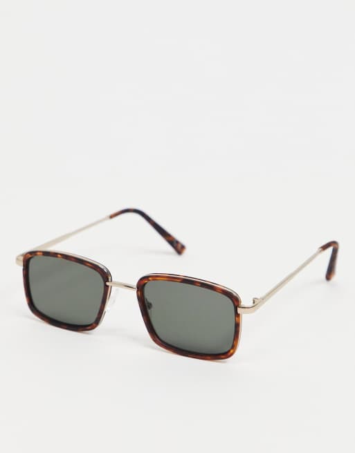 ASOS DESIGN - Smalle, vierkante zonnebril in tortoise met rookglazen