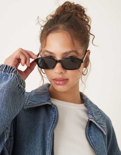 ASOS DESIGN - Smalle vierkante zonnebril in zwart - view 1