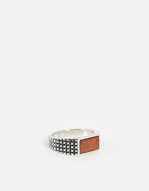 ASOS DESIGN - Smalle zegelring met steentje in zilverkleur