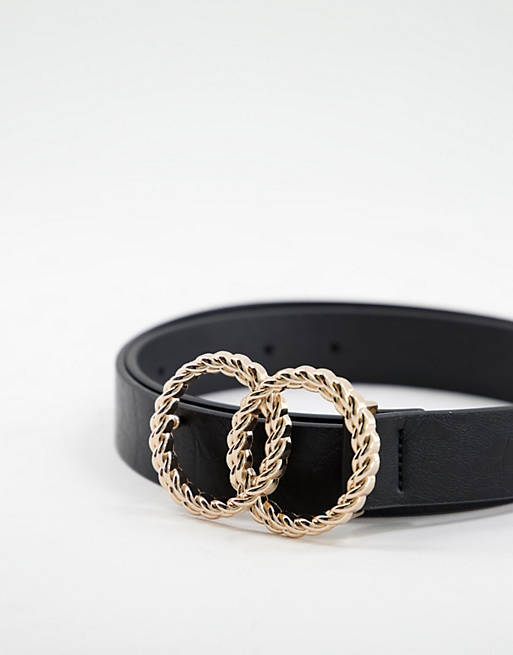 ASOS DESIGN - bælte med guldfarvede ringe i sort, imiteret læder | ASOS