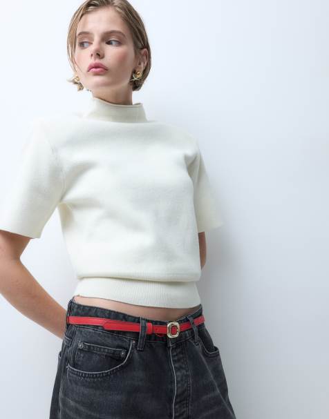 ASOS DESIGN smalt bælte til talje og hofter med firkantet spænde i rød - view 1