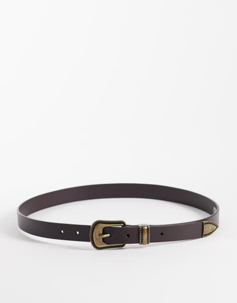 ASOS DESIGN – Smalt läderskärp i cowboystil med antikt guldfärgat spänne - view 1