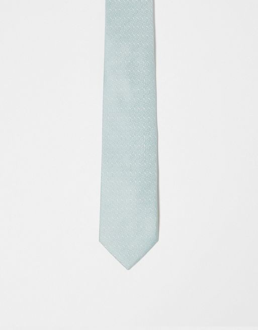 FhyzicsShops DESIGN - Smalt salviegrønt slips med græsk bølgedesign