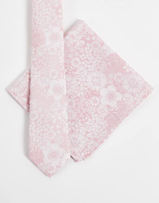 ASOS DESIGN - Smalt slips og lommeklud med blomster-design i lyserød