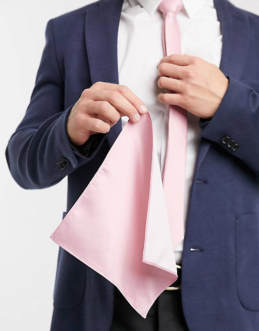 Kirurgi mesh magi ASOS DESIGN - Smalt slips og lommetørklæde i pink satin | ASOS