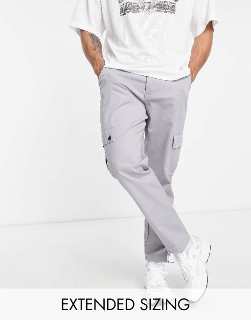 ASOS DESIGN - Smaltoelopende cargobroek met koordjes in lilagrijs