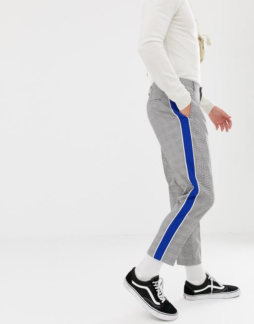 ASOS DESIGN - Smaltoelopende nette broek met Prince of Wales-ruit en zijstreep