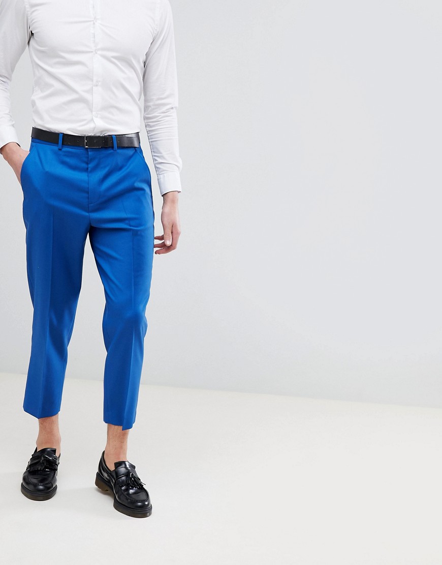 ASOS DESIGN - Smaltoelopende nette broek van 100% wol in helderblauw