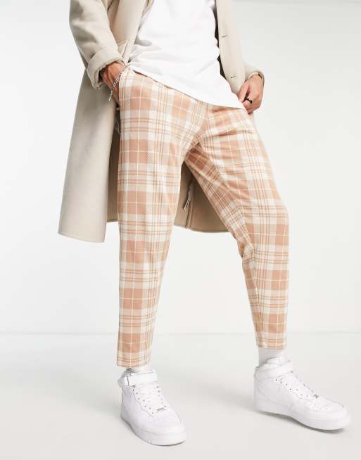 ASOS DESIGN - Smaltoelopende nette joggingbroek met beige ruiten