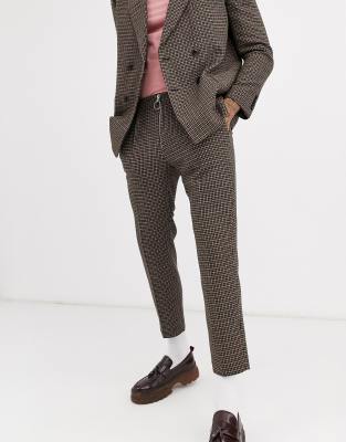 ASOS DESIGN  Spodnie garniturowe cygaretki w zielono-ró?ow? pepitk?-Zielony Zielony