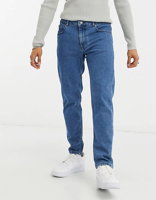 ASOS DESIGN - Smaltoelopende stretch jeans in blauwe retro mid wash