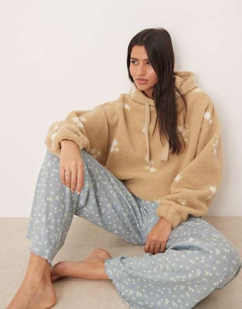 ASOS DESIGN – Småmönstrad, mysig huvtröja i teddy och oversize - view 1