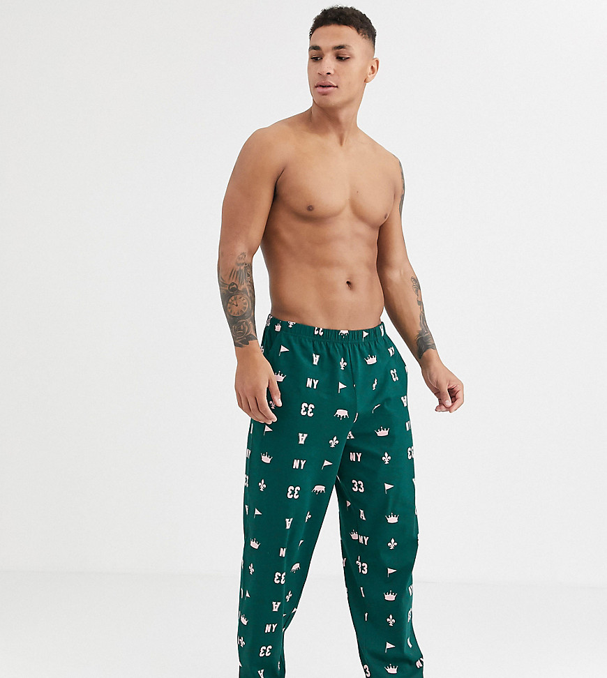 ASOS DESIGN – Småmönstrad pyjamasunderdel-Grön