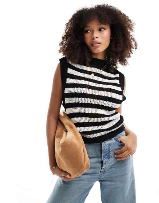 ASOS DESIGN - Smanicato in maglia bianco e nero