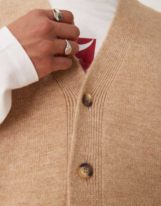 ASOS DESIGN - Smanicato oversize squadrato in maglia beige spazzolata con bottoni, 2 di 4