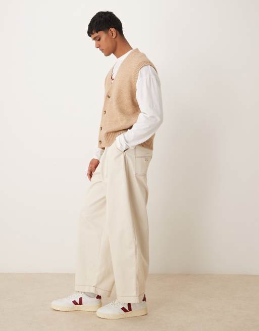 ASOS DESIGN - Smanicato oversize squadrato in maglia beige spazzolata con bottoni, 3 di 4