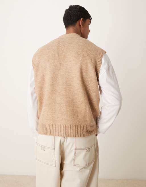 ASOS DESIGN - Smanicato oversize squadrato in maglia beige spazzolata con bottoni, 4 di 4