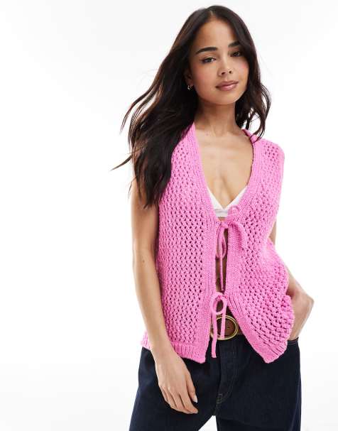 ASOS DESIGN - Smanicato rosa in maglia allacciato sul davanti - view 1