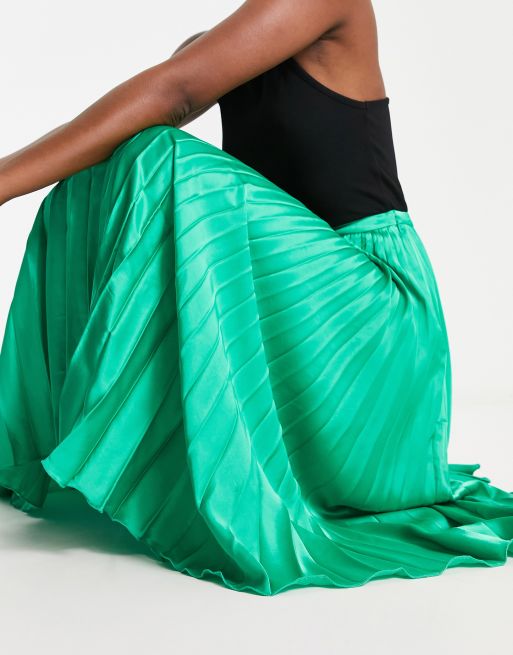ASOS DESIGN – Smaragdgrön plisserad midikjol i satin, 2 av 4