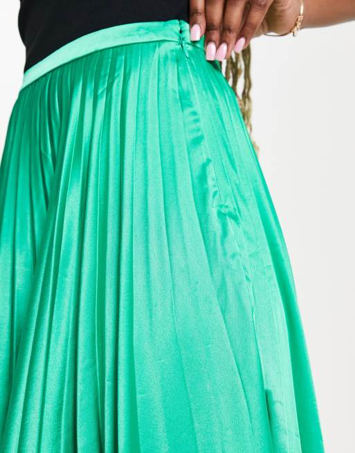 ASOS DESIGN – Smaragdgrön plisserad midikjol i satin, 3 av 4