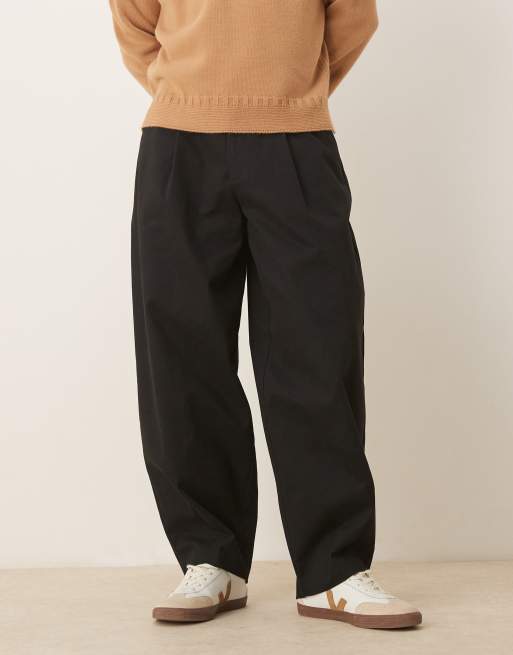 ASOS DESIGN smart 100% cotton barrel leg trousers in black