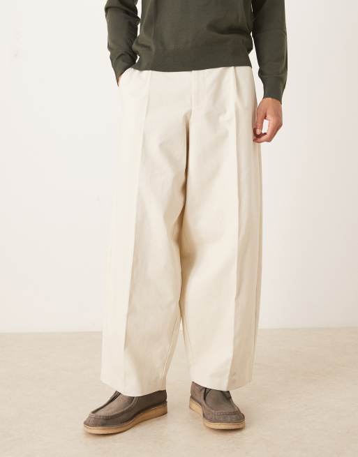 ASOS DESIGN smart 100% cotton extreme tapered pants with front pleats in cream