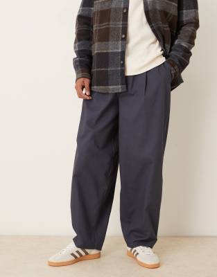 Asos Design Smart 100% Cotton Heavyweight Wide Barrel Pants In Black