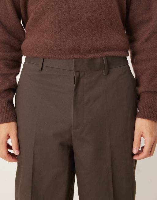 ASOS DESIGN smart 100% cotton oversized tapered pants with front pleat in brown with elasticated waist, 5 of 5